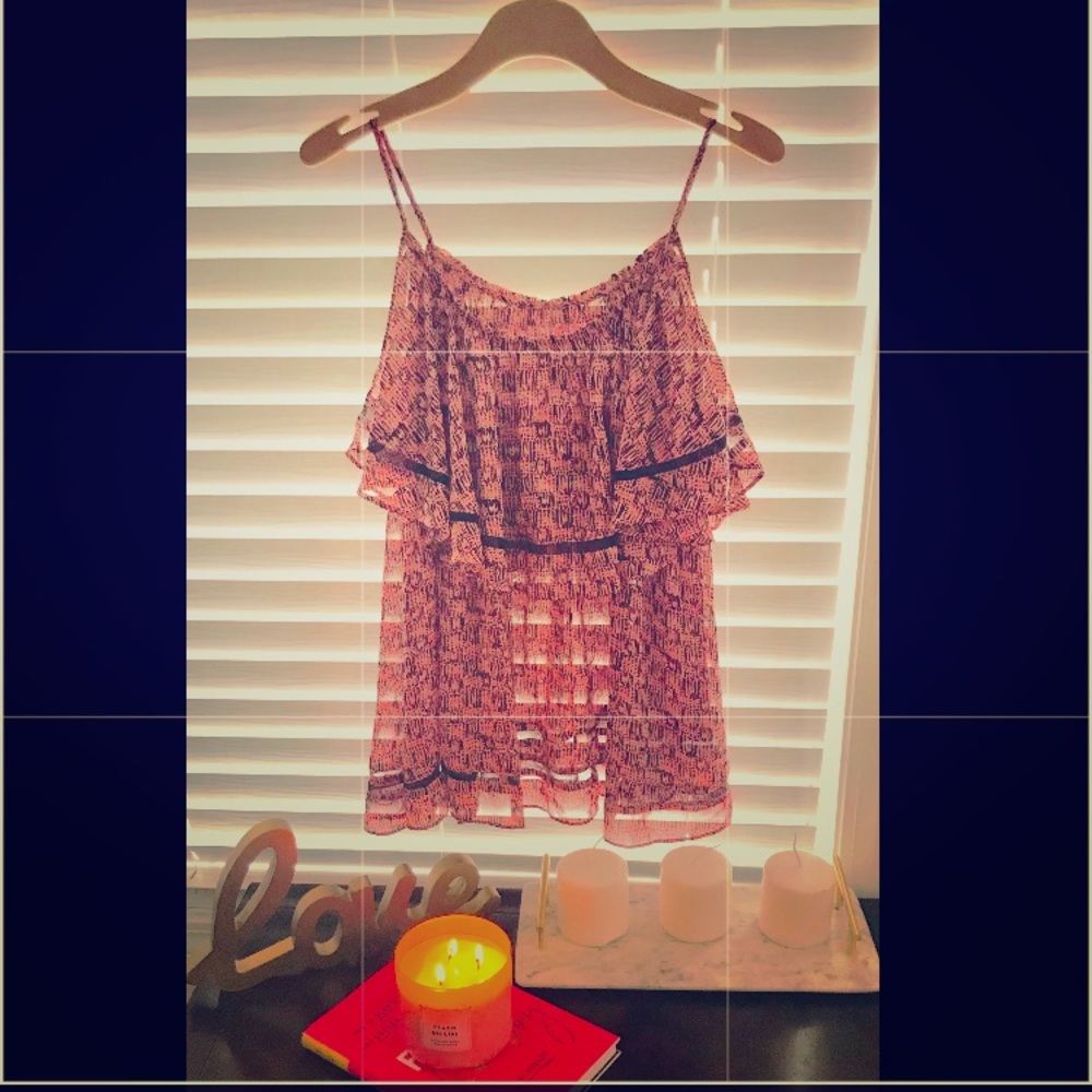 Black and pink, spaghetti strap & arm cutout, top.